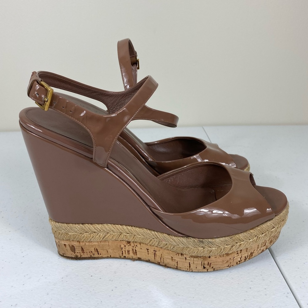 Gucci Platform Patent Mocha Wedge 38